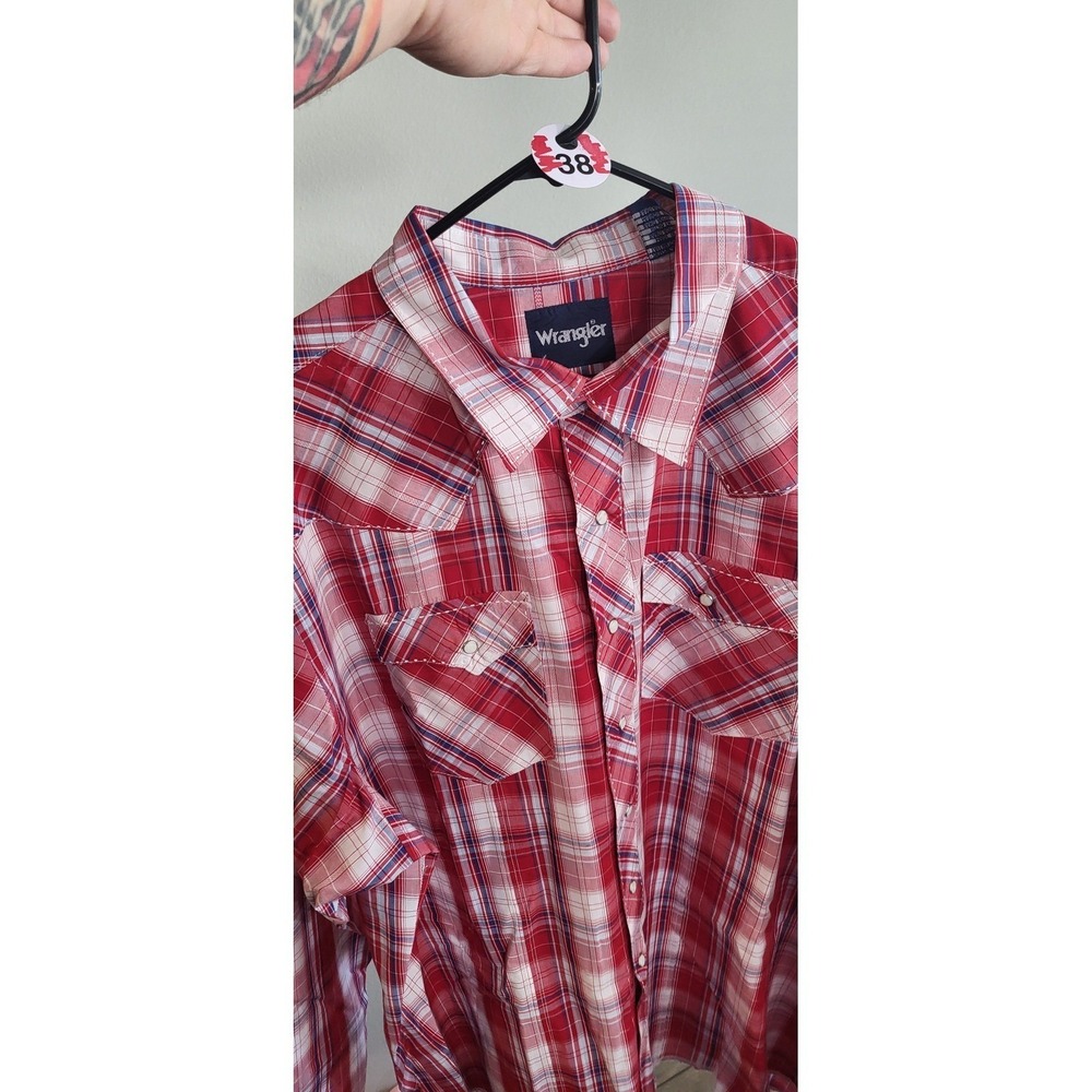 Wrangler Plaid Western Shirt Mens 2XLT Pearl Snaps Long Sleeve #38